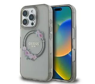 Guess IML Flowers Wreath MagSafe do iPhone 16 Pro Czarny