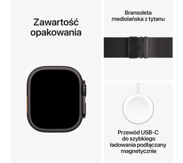 Apple Watch Ultra 2 GPS + Cellular Koperta z tytanu czarna 49mm Bransoleta mediolańska z tytanu Czarna Rozmiar M - ⚡ EURO HIT CENOWY! ⚡ - Kup na Raty - RRSO 0%