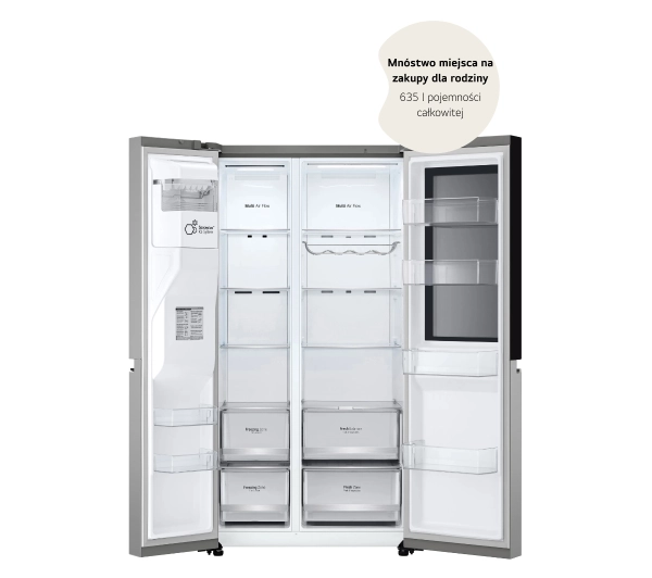 LG SBS InstaView GSGV80PYLL Funkcje AI Pełny No Frost 179cm Dystrybutor wody Komora świeżości Zdalne sterowanie Srebrny - TRZECI -55%, ALBO 5-TY ZA 1ZŁ - Kup na Raty - RRSO 0%