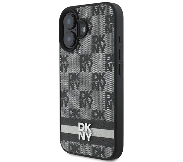 DKNY Checkered Pattern & Printed Stripes do iPhone 16 Czarny