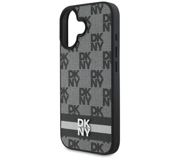 DKNY Checkered Pattern & Printed Stripes do iPhone 16 Czarny