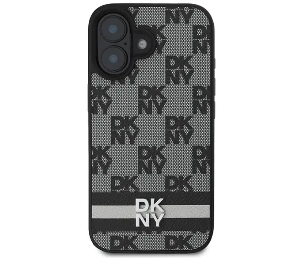 DKNY Checkered Pattern & Printed Stripes do iPhone 16 Czarny