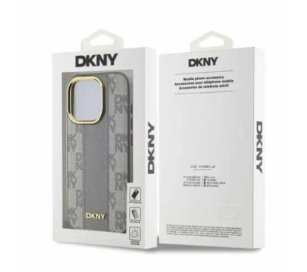 DKNY Leather Checkered Mono Pattern MagSafe do iPhone 15 Pro Max Beżowy