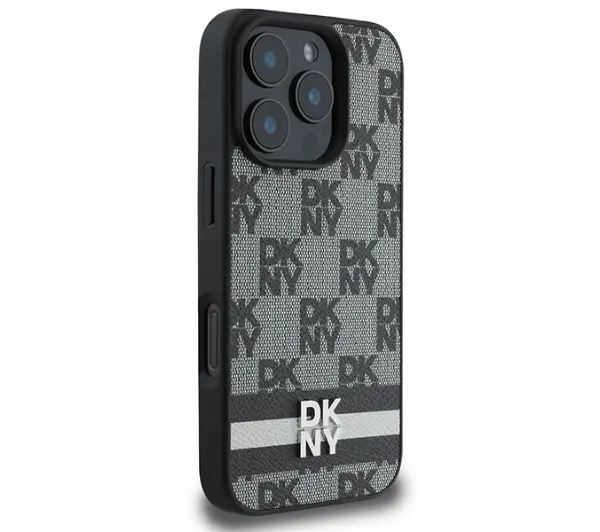 DKNY Checkered Pattern & Printed Stripes do iPhone 16 Pro Max Czarny