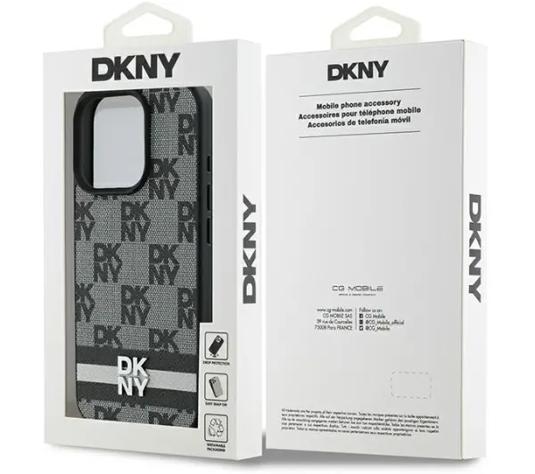 DKNY Checkered Pattern & Printed Stripes do iPhone 16 Pro Max Czarny