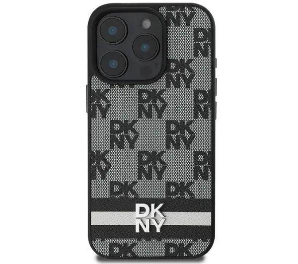 DKNY Checkered Pattern & Printed Stripes do iPhone 16 Pro Max Czarny