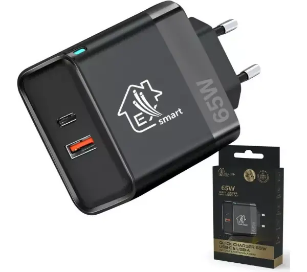 Extralink Smart Life Fast Charger USB-C USB 65W GaN Czarny