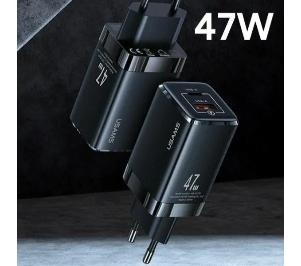 USAMS USB-C+USB GaN 47W PD+QC Fast Charging Biały