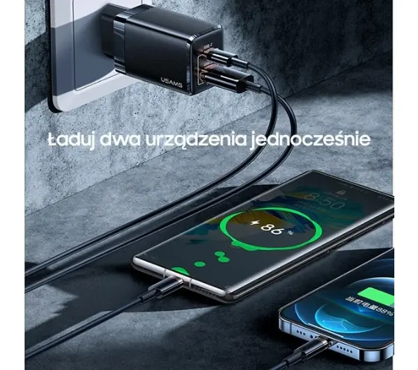 USAMS USB-C+USB GaN 47W PD+QC Fast Charging Biały