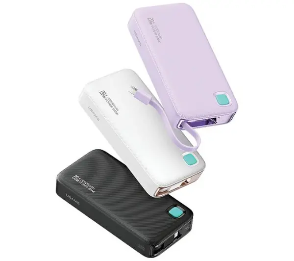 USAMS US-CD224 Ze zwijanym kablem USB-C Retractable 10000mAh PD20W Fast Charge XY Series Fioletowy