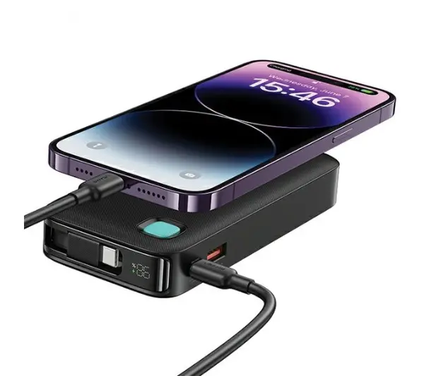 USAMS US-CD224 Ze zwijanym kablem USB-C Retractable 10000mAh PD20W Fast Charge XY Series Fioletowy