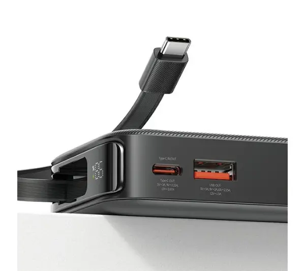 USAMS US-CD224 Ze zwijanym kablem USB-C Retractable 10000mAh PD20W Fast Charge XY Series Fioletowy