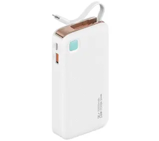 USAMS US-CD225 Ze zwijanym kablem Lightning Retractable 10000mAh PD 20W Fast Charge XY Series Biały