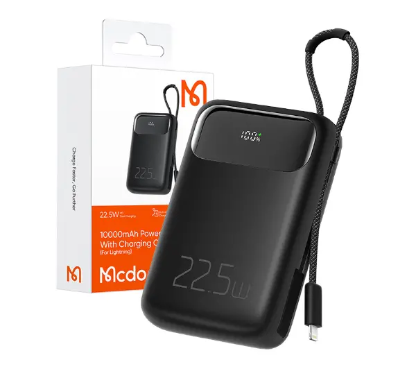 Mcdodo MC-3253 10000mAh, 22.5W z kablem Lightning Czarny