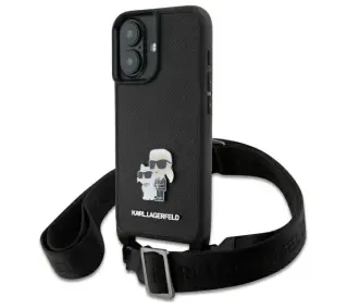 Karl Lagerfeld Saffiano Karl&Choupette Metal Pin CBDY Strap do iPhone 16 Czarny