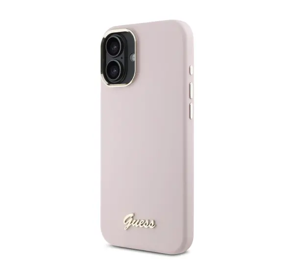 Guess Silicone Script Metal Logo & Frame do iPhone 16 Różowy