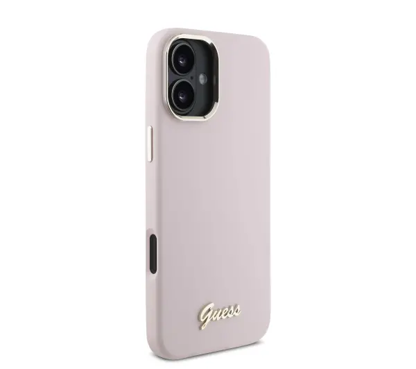 Guess Silicone Script Metal Logo & Frame do iPhone 16 Różowy