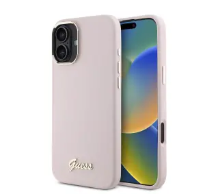 Guess Silicone Script Metal Logo & Frame do iPhone 16 Różowy