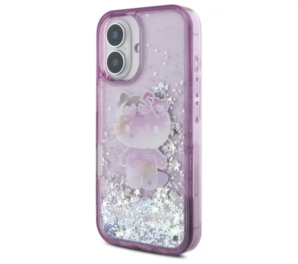 Hello Kitty Liquid Glitter 50TH Anniversary Party do iPhone 16 Fioletowy