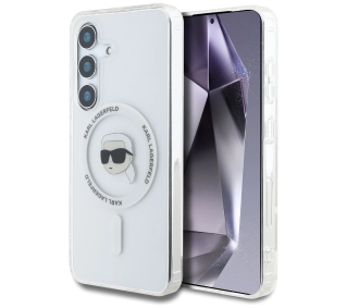 Karl Lagerfeld Button Karl Head Printed Logo MagSafe do Galaxy S25 Biały