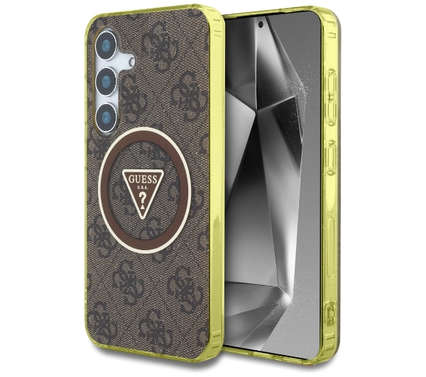 Guess 4G Glitter Triangle Buttons MagSafe do Galaxy S25 Brązowy