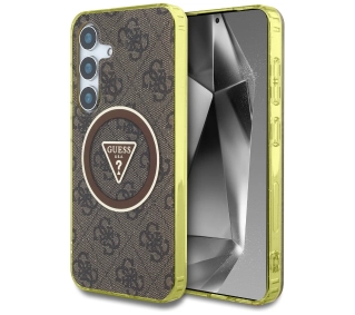 Guess 4G Glitter Triangle Buttons MagSafe do Galaxy S25 Brązowy