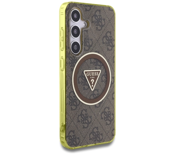 Guess 4G Glitter Triangle Buttons MagSafe do Galaxy S25 Brązowy