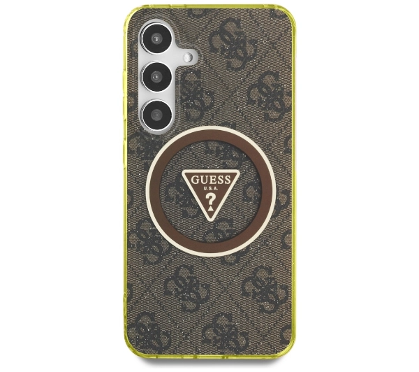 Guess 4G Glitter Triangle Buttons MagSafe do Galaxy S25 Brązowy