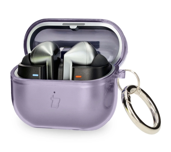 Bizon Elastyczne z karabińczykiem do Samsung Galaxy Buds 3/3 Pro Przezroczysto-fioletowy