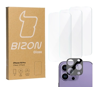 Bizon 3x szkło + szybka na aparat Clear 2 Pack do iPhone 15 Pro