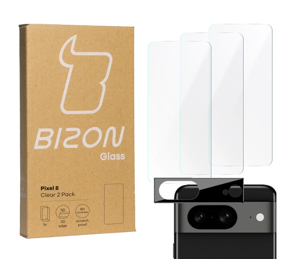 Bizon 3x szkło + szybka na aparat Clear 2 Pack do Pixel 8