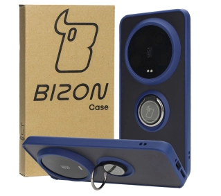Bizon z uchwytem na palec Hybrid Ring do Xiaomi 14 Ultra Przydymione z granatową ramką