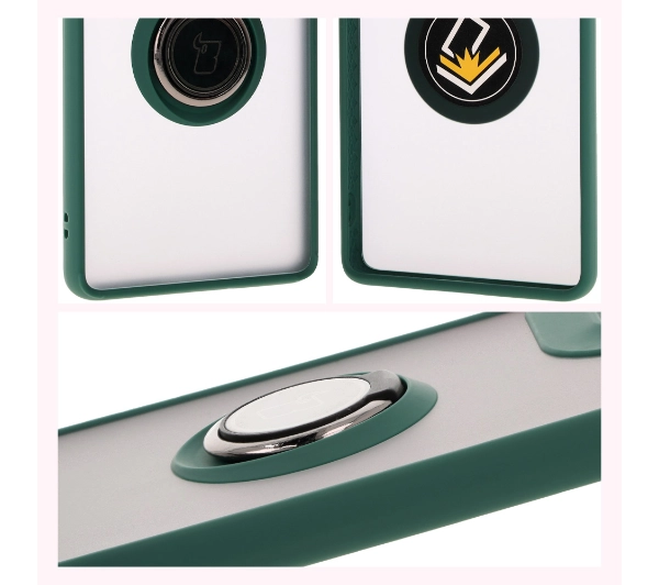 Bizon z uchwytem na palec Hybrid Ring do Motorola Moto G85 5G Przydymione z ciemnozieloną ramką