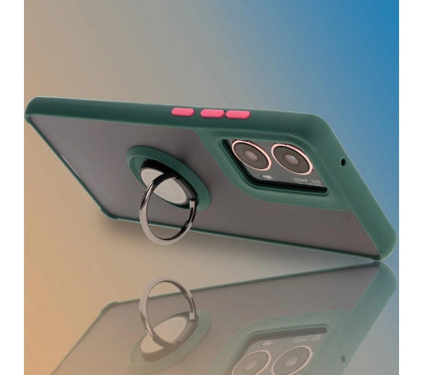 Bizon z uchwytem na palec Hybrid Ring do Motorola Moto G85 5G Przydymione z ciemnozieloną ramką