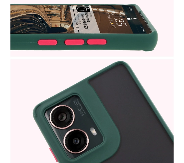 Bizon z uchwytem na palec Hybrid Ring do Motorola Moto G85 5G Przydymione z ciemnozieloną ramką