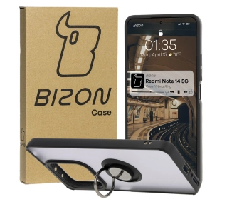 Bizon z uchwytem na palec Hybrid Ring do Xiaomi Redmi Note 14 5G Przydymione z czarną ramką
