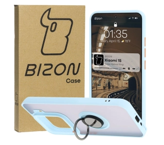 Bizon z uchwytem na palec Hybrid Ring do Xiaomi 15 Przydymione z jasnoniebieską ramką