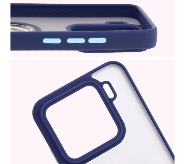Bizon z uchwytem na palec Hybrid Ring do Xiaomi 15 Przydymione z granatową ramką