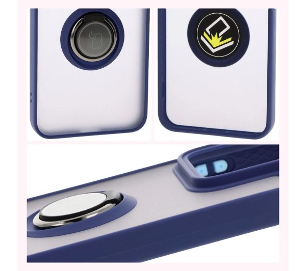 Bizon z uchwytem na palec Hybrid Ring do Xiaomi 15 Przydymione z granatową ramką