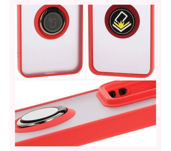 Bizon z uchwytem na palec Hybrid Ring do Xiaomi 15 Przydymione z czerwoną ramką