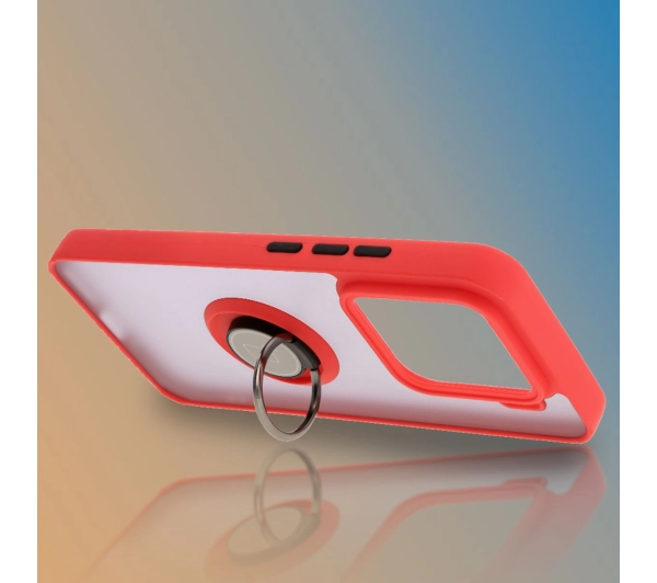 Bizon z uchwytem na palec Hybrid Ring do Xiaomi 15 Przydymione z czerwoną ramką