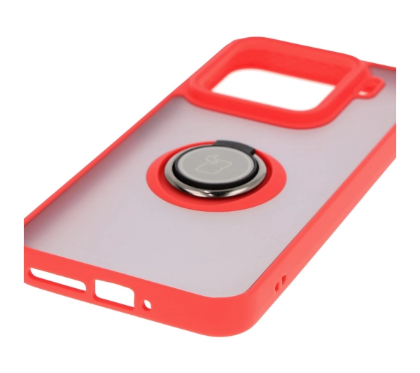 Bizon z uchwytem na palec Hybrid Ring do Xiaomi 15 Przydymione z czerwoną ramką