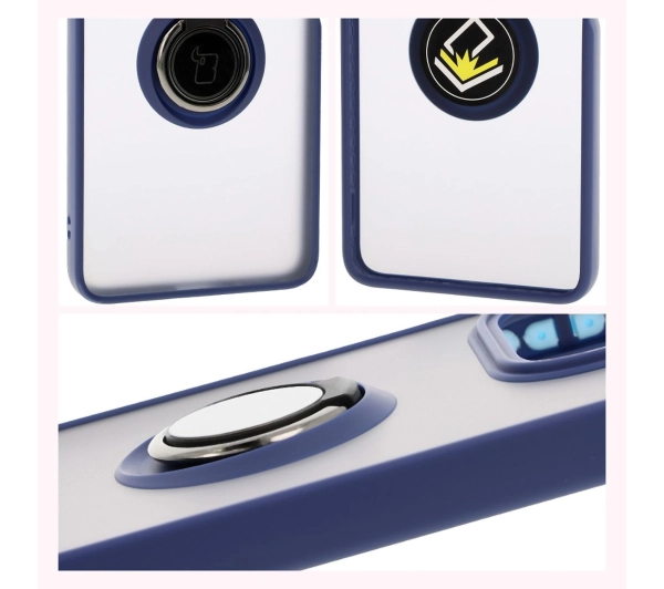 Bizon z uchwytem na palec Hybrid Ring do Xiaomi Redmi Note 14 5G Przydymione z granatową ramką