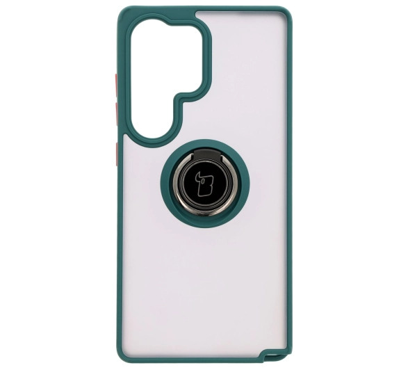 Bizon z uchwytem na palec Hybrid Ring do Galaxy S25 Ultra Przydymione z ciemnozieloną ramką