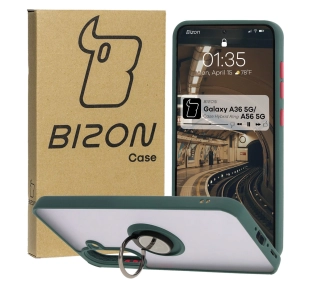 Bizon z uchwytem na palec Hybrid Ring do Galaxy A36 5G / A56 5G Przydymione z ciemnozieloną ramką