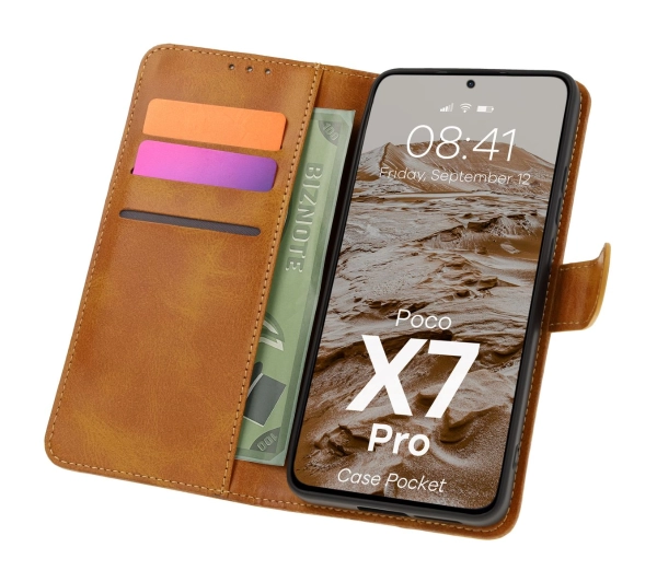 Bizon z klapką Pocket do Xiaomi Poco X7 Pro Brązowy