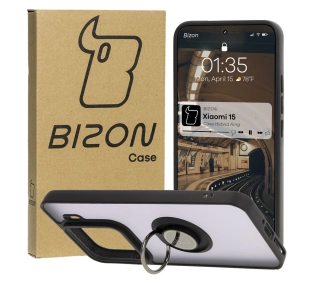 Bizon z uchwytem na palec Hybrid Ring do Xiaomi 15 Przydymione z czarną ramką
