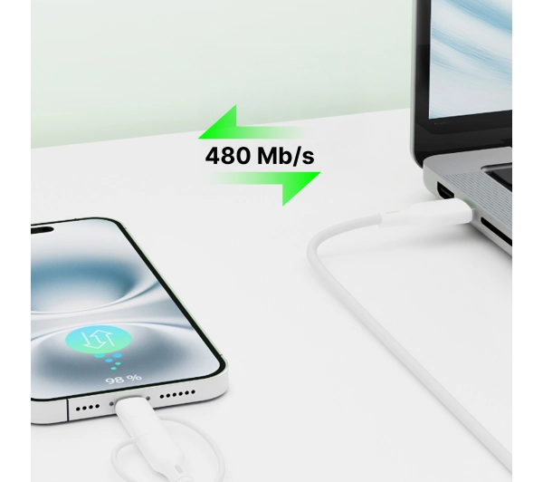 QUALO 3w1 USB-C do USB/microUSB/Lightning 1,5m 3A Biały