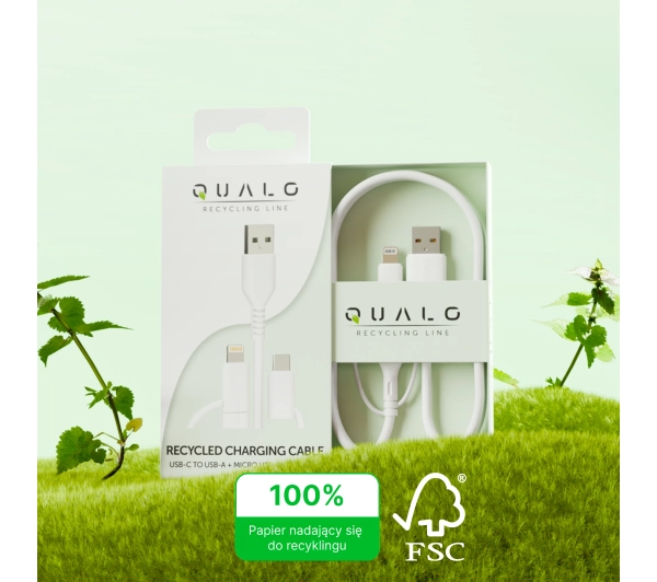 QUALO 3w1 USB-C do USB/microUSB/Lightning 1,5m 3A Biały