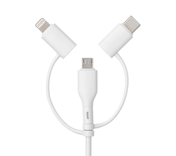 QUALO 3w1 USB-C do USB/microUSB/Lightning 1,5m 3A Biały